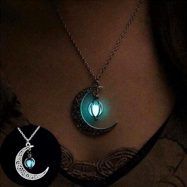 

pendant necklaces retro moon necklace jewelry for women goth vintage fashion aesthetic accessories glow at night morrocan cuban wholesale, Silver