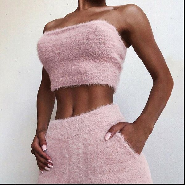 

women womens tracksuits summer warm fleece fur crop elastic waist shorts bodycon stretch matching sets basic clothes, Gray