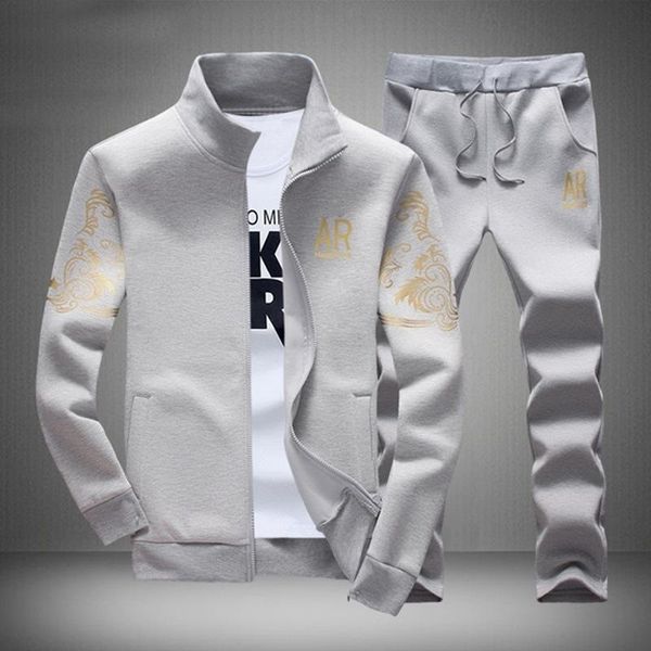 

men's tracksuits tracksuit sportswear sets spring autumn casual men 2 piece zipper sweatshirt + sweatpants brand track suit set, Gray
