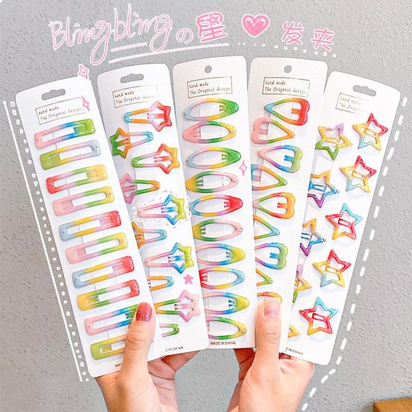

hair accessories 10pc/set lovely start girls cute gradient metal women hairpins fashion bb clips ornament suit, Slivery;white
