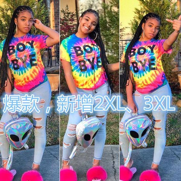 

women's t-shirt o neck short sleeve tie-dye letter print t shirt casual lady fashion tight club party top, White