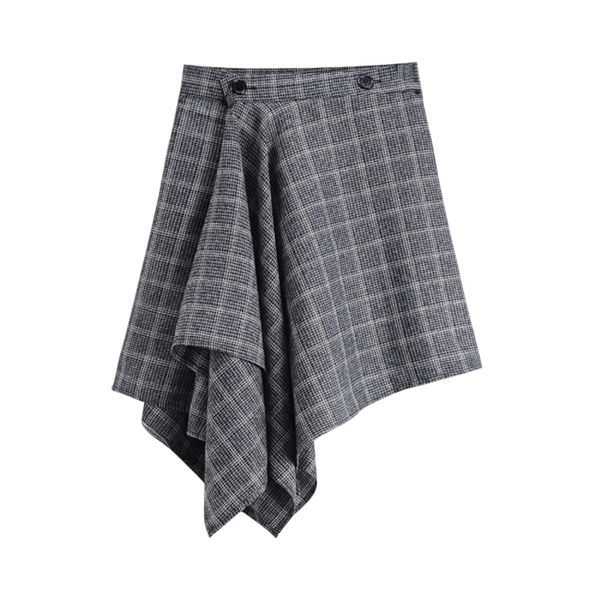 

women gray plaid empire button asymmetrical a-line mini skirt summer s0232 210514, Black