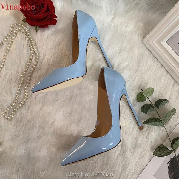 

dress shoes 2021 pointed toe women high heel 8cm 10cm 12cm stiletto heels wedding shoe blue patent leather pumps, Black
