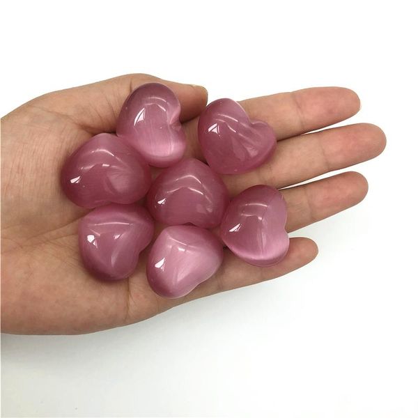 

decorative objects & figurines 1pc cute pink cat eye stone heart shaped crystal stones gem healing gifts decor natural quartz crystals