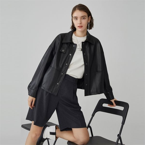 

a cir black leather women's coat short spring 2021 new locomotive pu leather jacket handsome