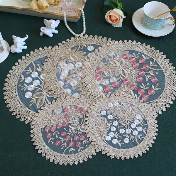 

mats & pads neo-classical glass yarn one embroidered high-quality round kitchen bar non-slip table mat closet cover party decoration