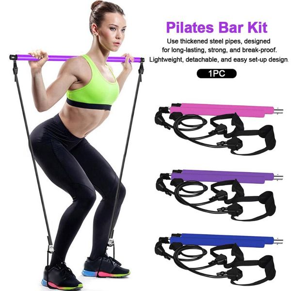 

yoga workout full body fitness gym bodybuilding with resistance band portable training pilates bar kit exercise stick foot loop bands