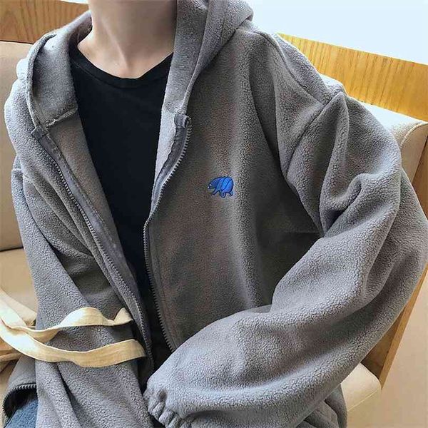 

lamb imitation plush zip-up plus velvet thick women hoodies jacket autumn winter korean style fashion loose zipper sweatshirt 210805, Black