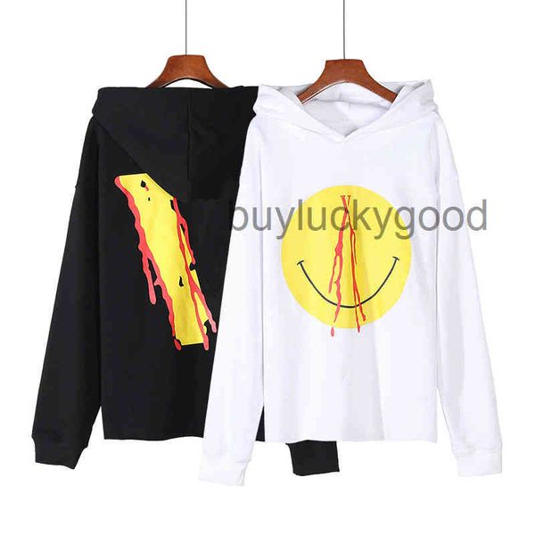

designer big v hip hop autumn winter hoodies high street fashion vlones nosebleed smiling face couple hooded sweater jacket, Black