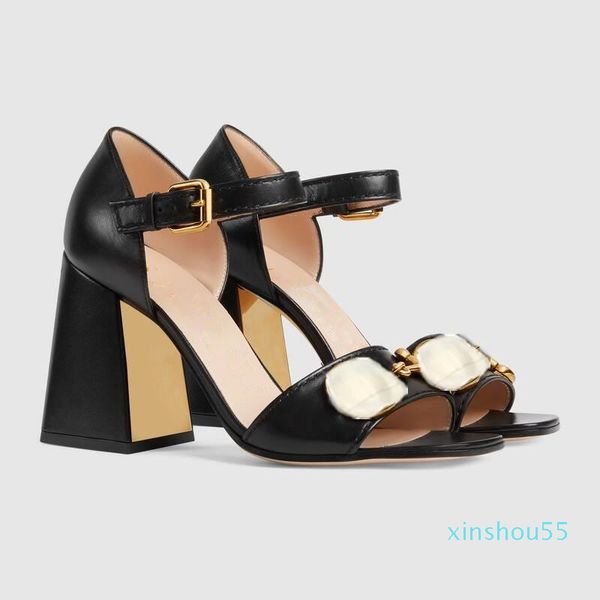 

designer's latest fashion women's sandals high heels 34-41 metal buckle luxury atmosphere quality you are worth having, Black