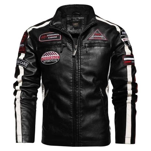 Jaqueta de motocicleta para homens no outono / inverno moda casual casaco bordado no inverno veludo pu jacke 211106