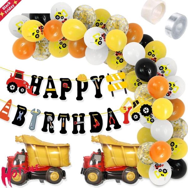

party decoration construction truck theme balloon garland kit arch giant dump car balon birthday banners baby shower for boys girls