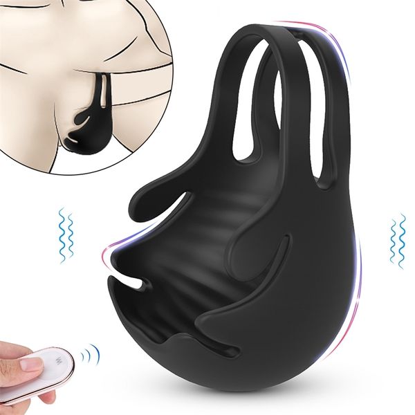 Vibrierender Penis-Massagering Sexspielzeug für Männer Hodensack binden Keuschheitskäfig Verzögerung Ejakulation Hoden Knechtschaft Vibratoren 210623