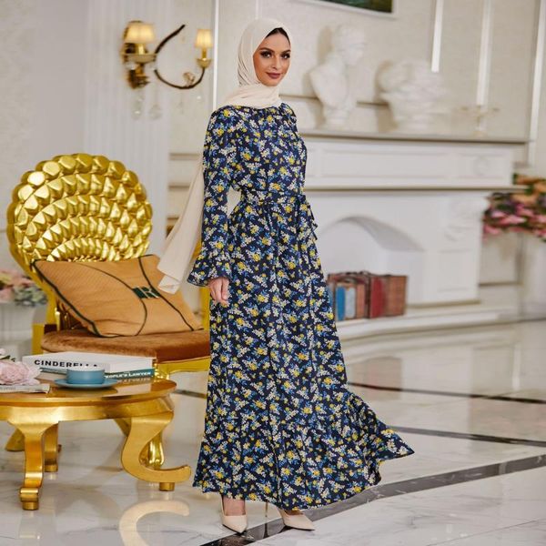 

ethnic clothing plus size print dress, ankle-length dress with micro flared sleeves slim casual muslim fashion women skirt, Red