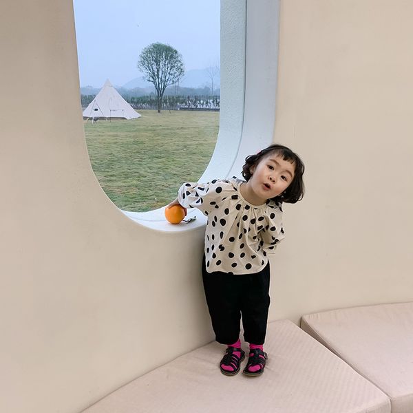 

summer spring baby girls blouse cotton o-neck dot shirts toddler girl shirt clothes girl infant clothing 1-7y, White;black