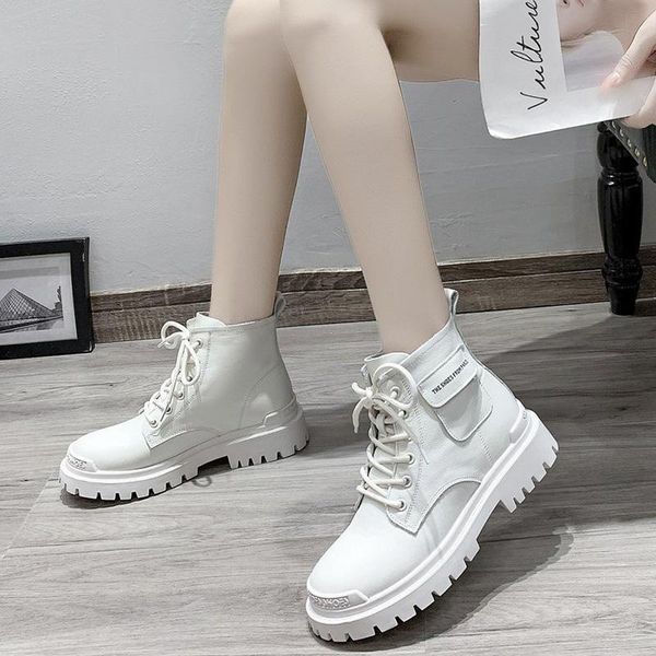 

boots 2021 autumn women white ankle fashion platform gothic shoes black leather motorcycle combat