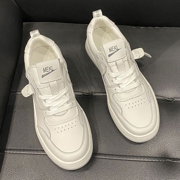 

cowhide small white shoes women's ins2021 spring new net red flat bottom leisure sports board korean thick running