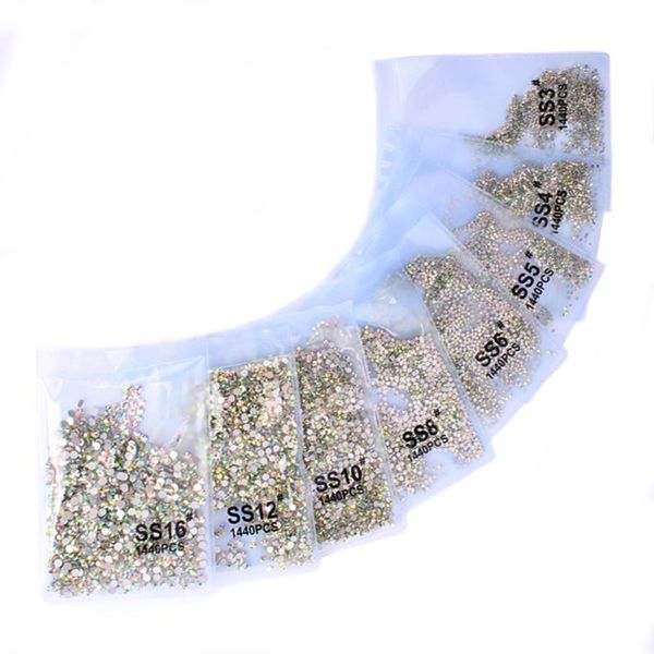 

nail art decorations super glitter 1440pcs ss3-ss8 flatback multicolor non fix rhinestones for decoration shoes and dancing, Silver;gold