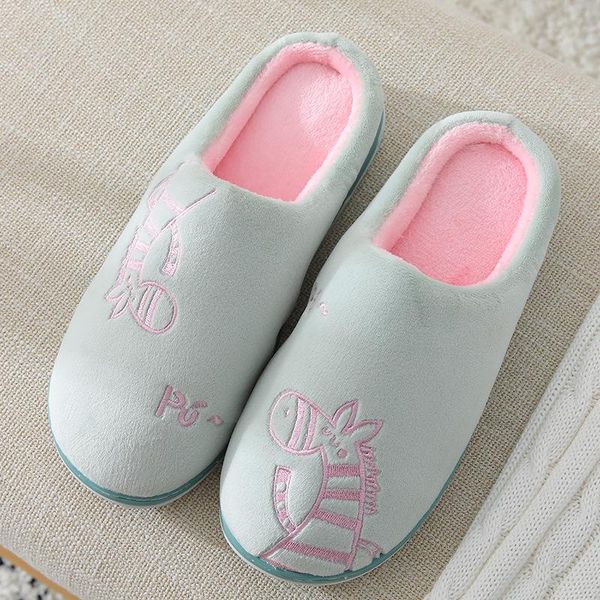 

ladies cotton slippers 2021 winter warm cute cartoon animal men women couple shoes anti-slip wearable home soft female, Black