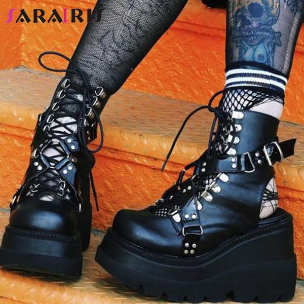 

sandals sarairis brand design for women 2021 platfrom wedges high heels women's punk gothic cool street shoes, Black
