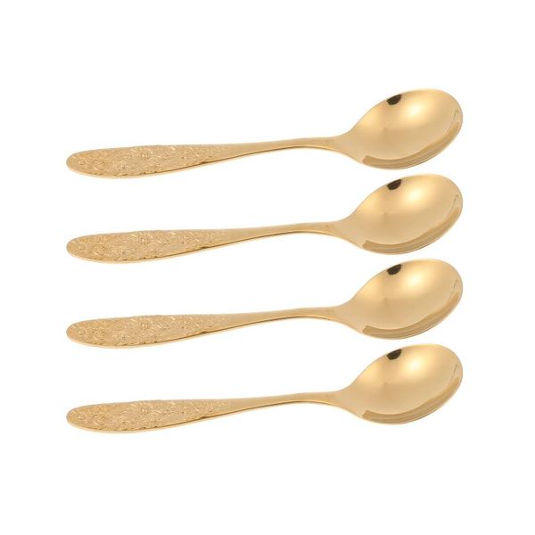 

spoons 4 pcs exquisite household stainless steel with patterns (golden)