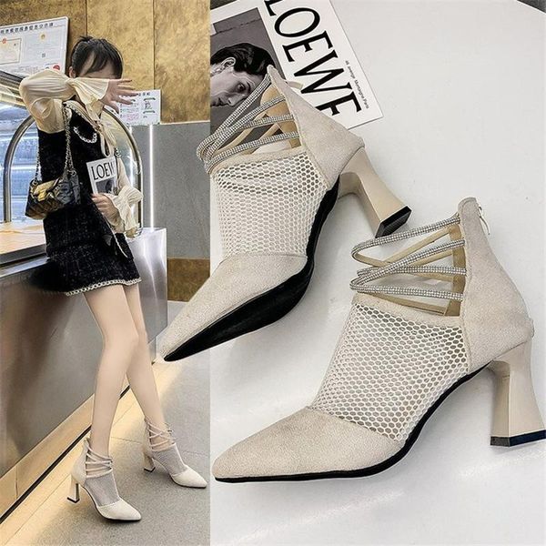 

women rome high heeled sandals pointed toe thick heel gladiator zipper ankle boot black spring autumn hollow out rhinestone shoe boots