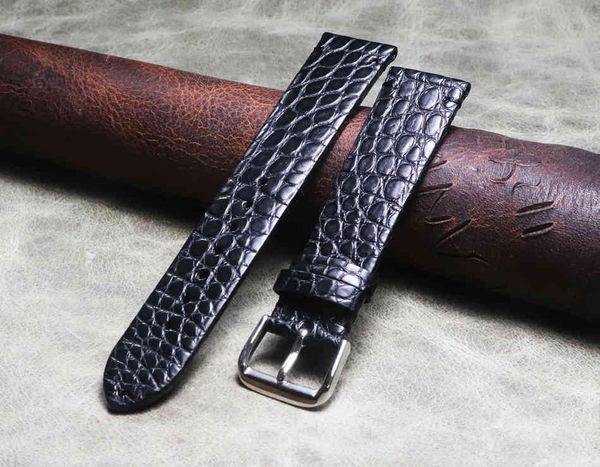 Alça de crocodilo artesanal jacaré genuíno banda de couro fina braceletes 16 18 19 20 21mm assistir acessórios