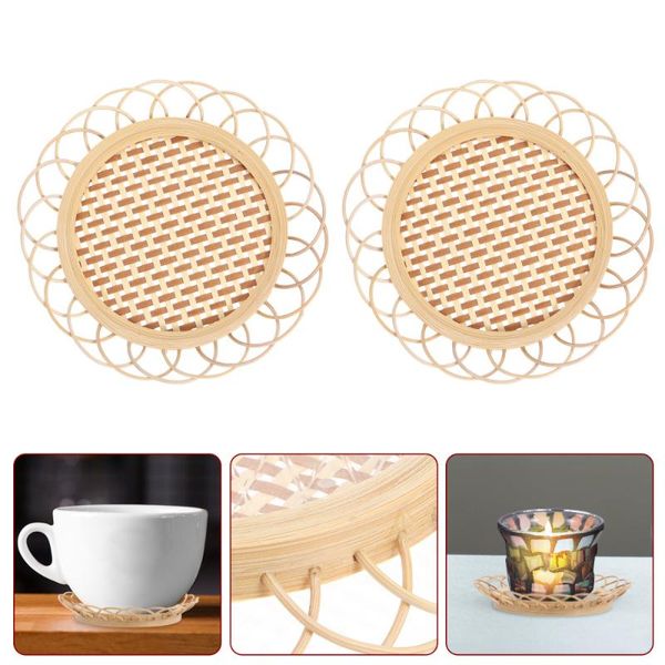 

mats & pads 2pcs hollow out bamboo multi-purpose cup mat practical pot bowl