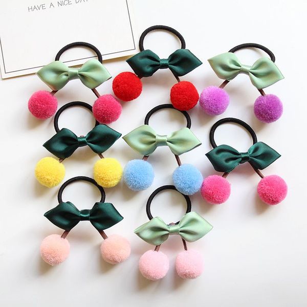 

boutique 40pcs fashion cute pom bow tie elastic hair bands kawaii solid bowknot rope gum rubber band headwear, Pink