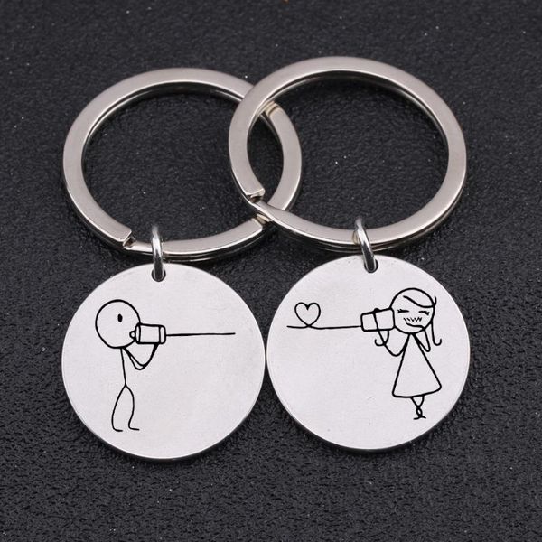 

keychains creative stick figure key woman man chains gift to husband wife boy/girlfriend keyring keys holder jewelry tag fashion, Silver