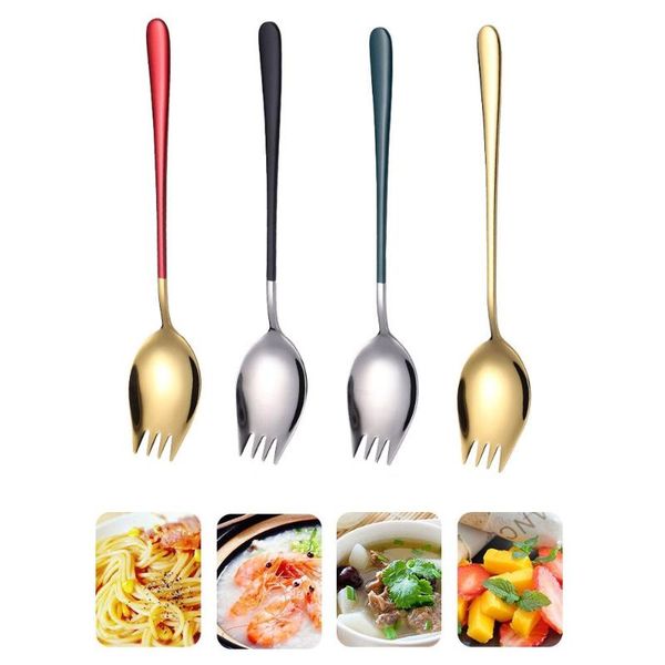 

forks 1pc creative 304 stainless steel fork 2 in 1 spoon colorful metal soup dinner salad dessert fruit kitchen tableware