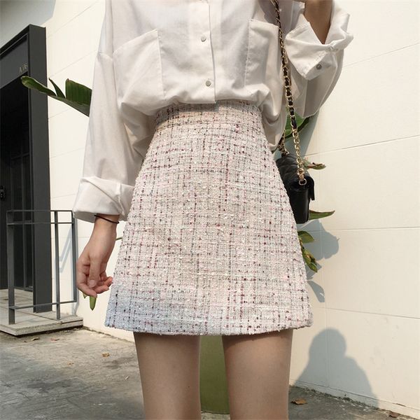 

simple skirts all games the fine casual line black high waist tweed skirt of korean women's kawaii female harajuku hf2h