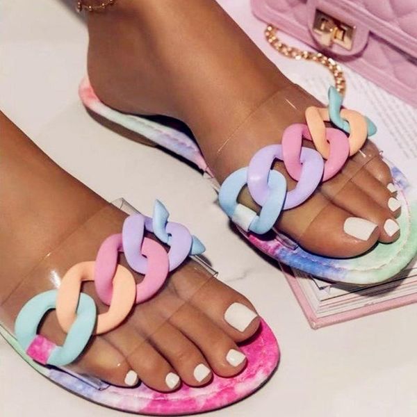 

plus size 36-43 summer women slippers fashion flip flops ladies female beach chain sandals shoes flat outdoor slides, Black