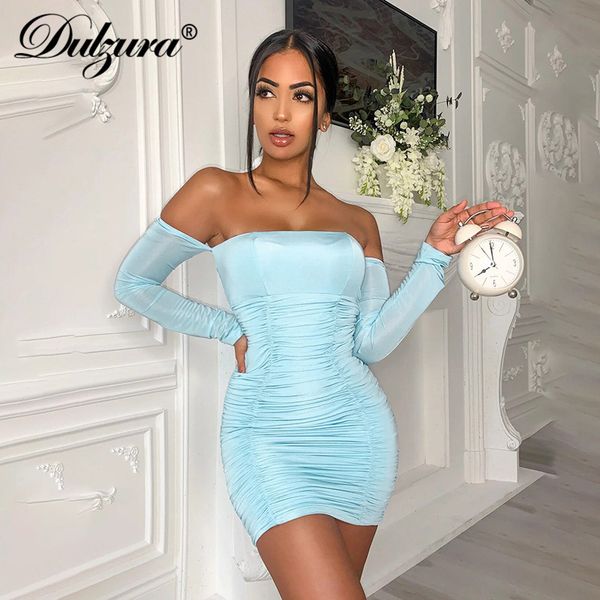

ruched women mini dress long sleeve off shoulder elegant bodycon streetwear 2021 summer clothes party club slim, Black;white
