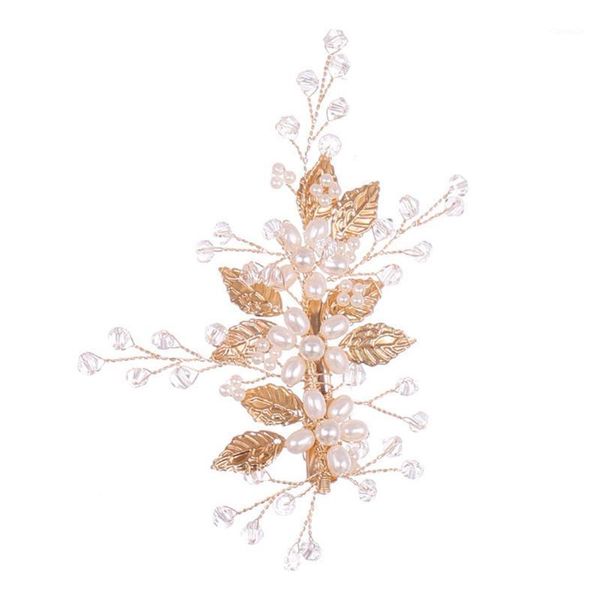 

hair clips & barrettes bridal hairpin imitation pearl leaf rhinestone wedding accessories ornaments helh889, Golden;silver