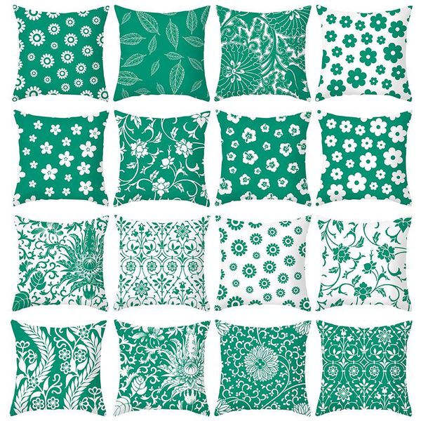 

cushion/decorative pillow green hand painted flowers polyester print decorative pillowcase sofa cushions nordic style cushion cover living r