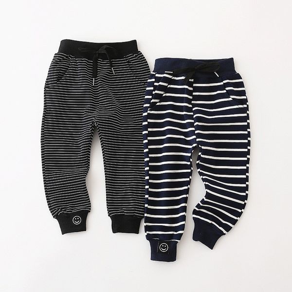 

boys pants childrens sports clothes 2021 spring autumn new boys striped pants cotton smile printing casual trousers 2-7y, Blue