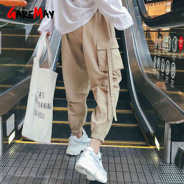 Kaki Hohe Taille Cargo Hosen Frauen Camo Joggers Lose Jogginghose Koreanische Hip Hop Für Casual Streetwear Schwarze Hosen 210428