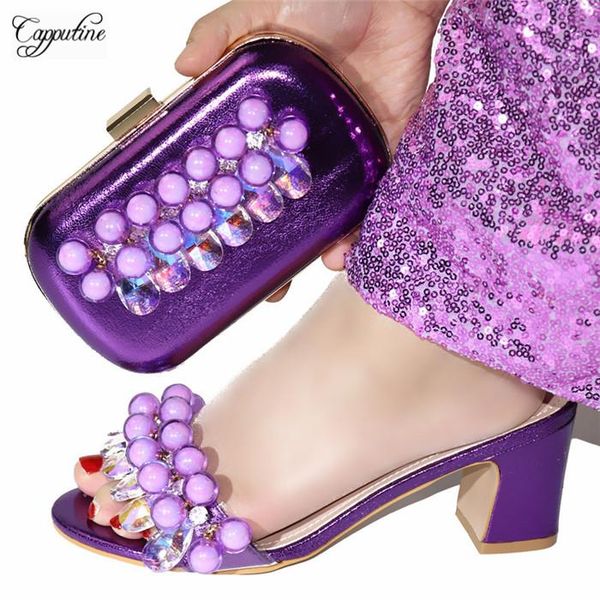

dress shoes high class wedding/party slip-on and purse handbag sets nice matching for lady 56896-2 in purple, heel height 7.5cm, Black
