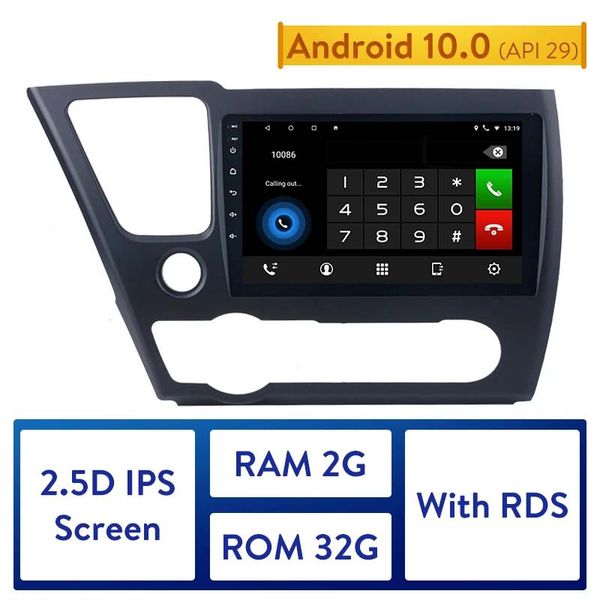 9 Zoll Android 10.0 Auto-DVD-GPS-Stereoeinheit-Player für 2014–2017 Honda Civic Navigationsradio, unterstützt DVR, OBD, 3G