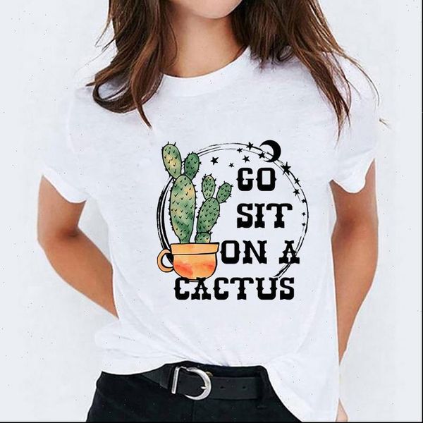 

cactus plant hug cute fashion women t shirts style 90s print graphic tee, White