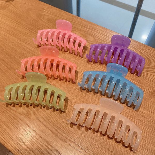 

women vintage large size hair claw makeup bath ponytail clip candy solid color hair clamps simple geometric barrettes, Slivery;white