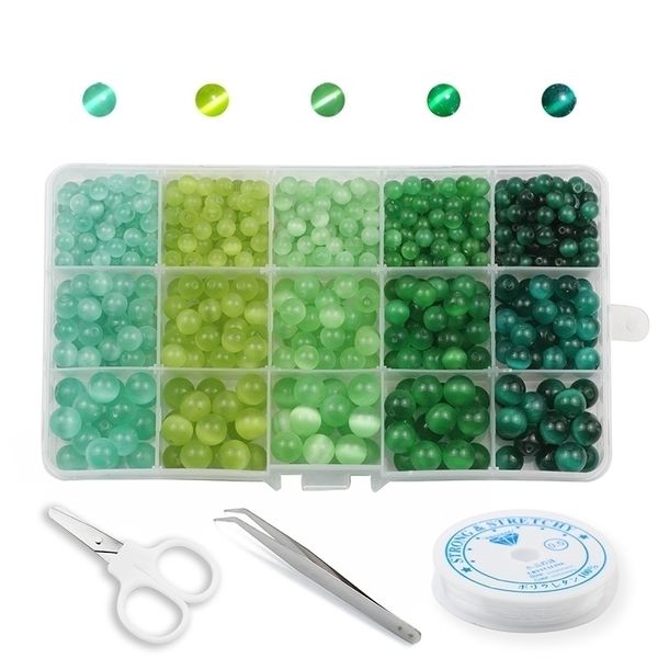 

cat's eye opal natural stone beading box set kits 6/8/10/mm spacer glass loose beads for jewelry making diy bracelets findings