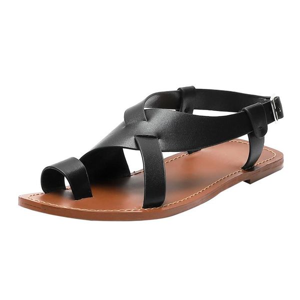 

prova perfetto rome style genuine leather fashion sandals women sandles flat cross-tie flip-flop comfort shoes female, Black