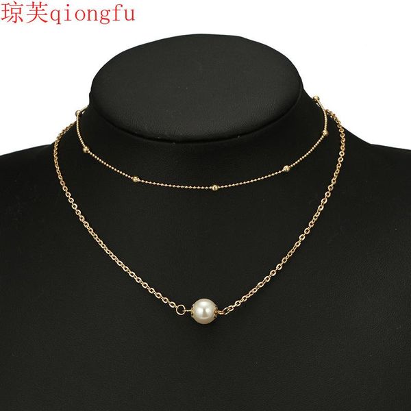 

chains 2021 fashion rose gold natural stone glass inlaid double necklace sweet pearl alloy stainless steel jewelry woman, Silver