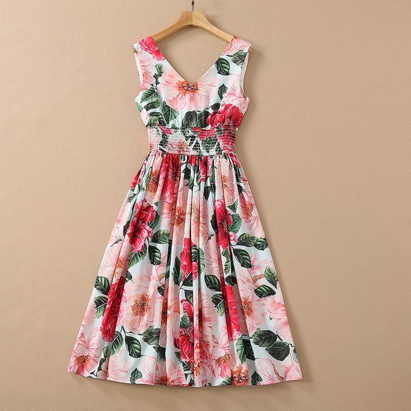 

casual dresses european and american women's wear for spring sleeveless v-neck floral print fashion elastic-waisted dresses 2zkq, Black;gray