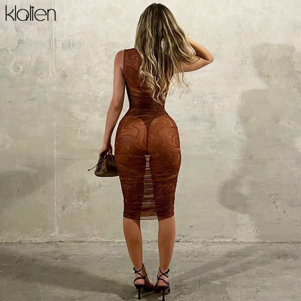 

fashion mesh see through sleeveless o neck midi dress for women 2021 new casual beach vacation y2k dress female, Black;gray