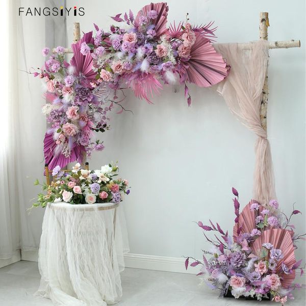 

decorative flowers & wreaths custom arch floral arrangement natural fan feather runner stage home scene layout flower row decoration fantasy