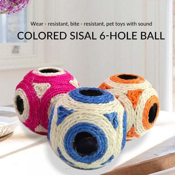 

cat toys arrival pet colorful sisal rope chaise feather ball cute kitten play exercise toy with 7 holes