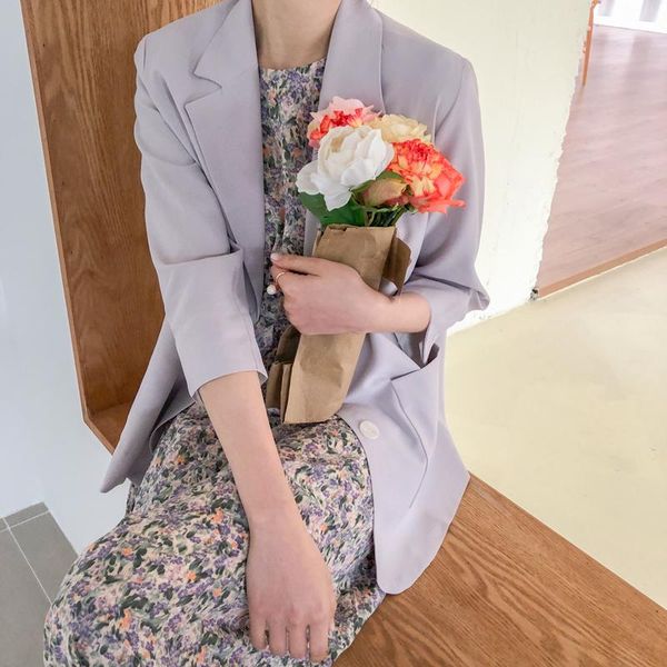

two piece dress purple suit coat women's 2021 summer korean five part pants loose, White